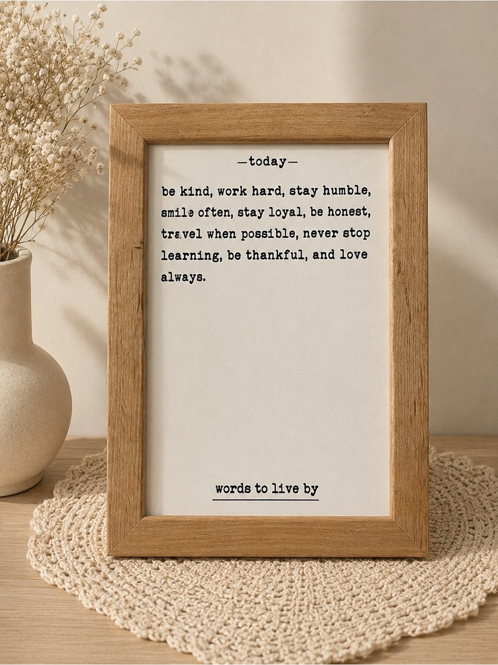 Cute Wood Frame Inspirational Print Decor